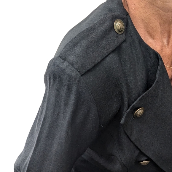 Vintage 80s Black Military Blazer Gold Buttons Power Suit Jacket Structured - Picture 8 of 16